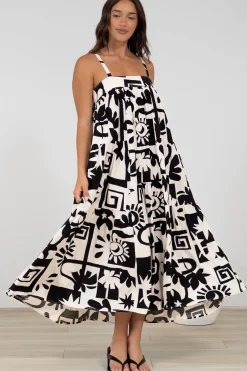 Abegail Midi Dress - Square Neckline Sun Dress in Halsey Print>Salty Crush Best