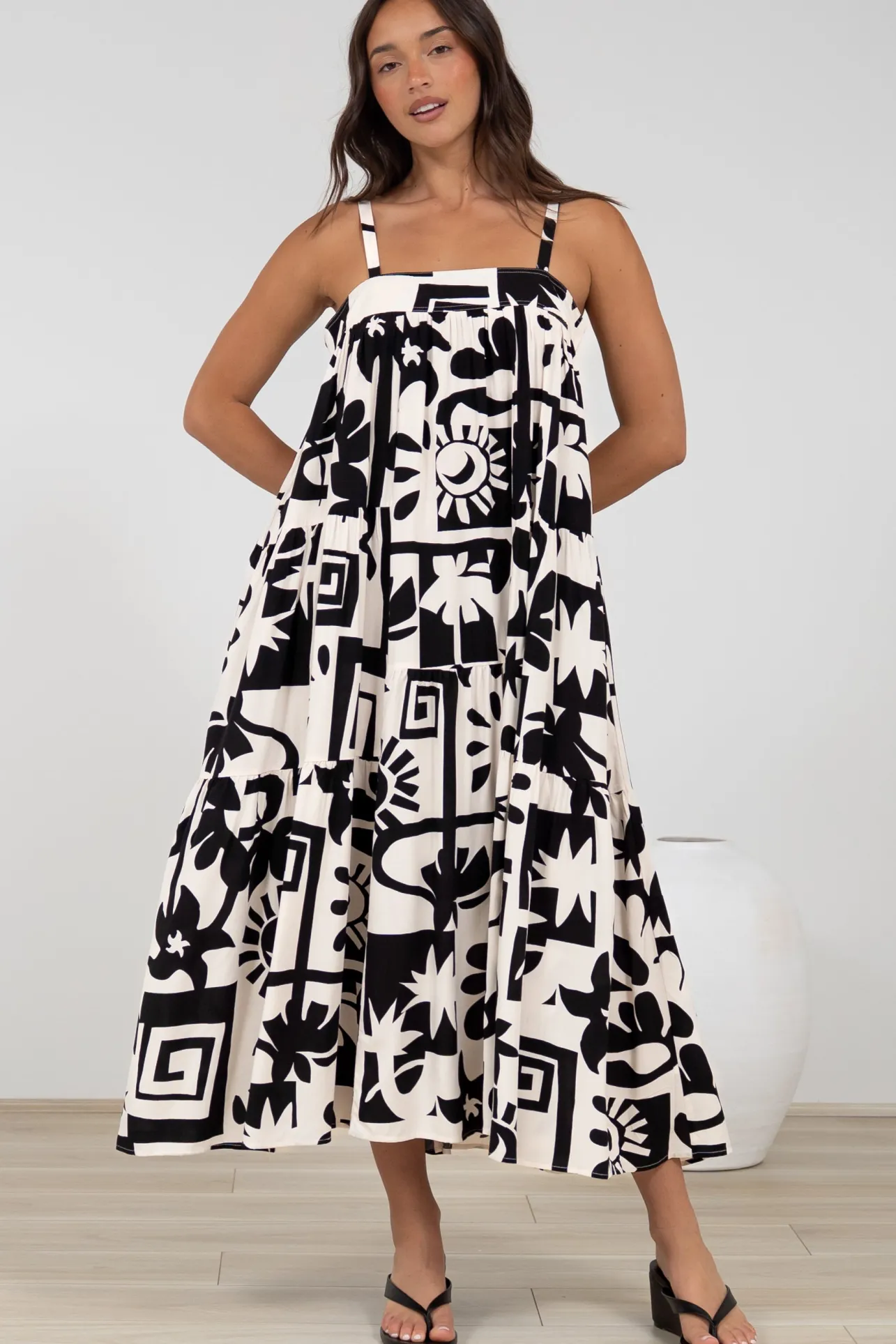 Abegail Midi Dress - Square Neckline Sun Dress in Halsey Print>Salty Crush Best