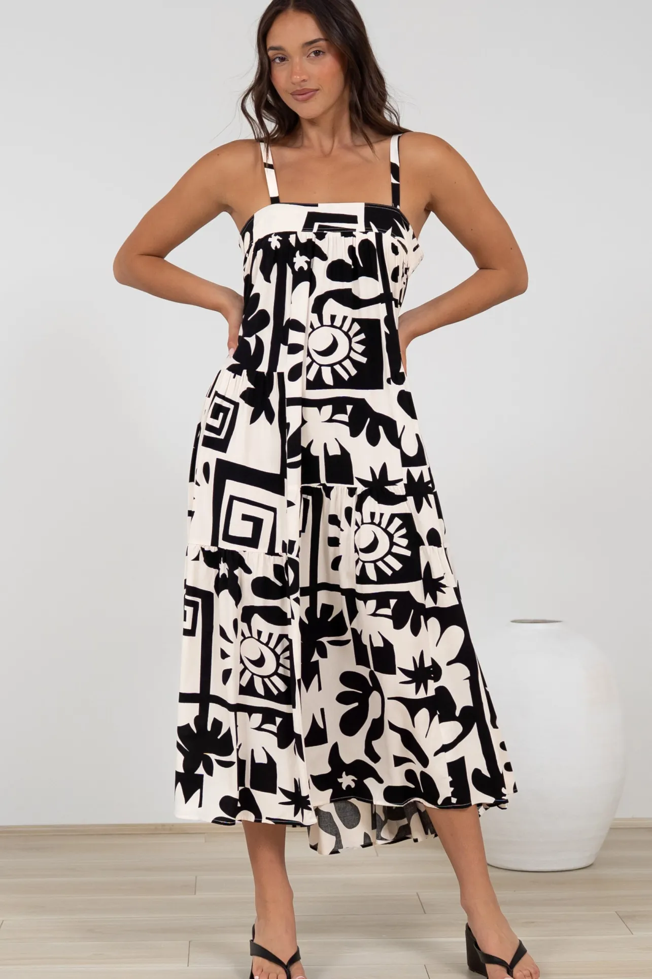 Abegail Midi Dress - Square Neckline Sun Dress in Halsey Print>Salty Crush Best