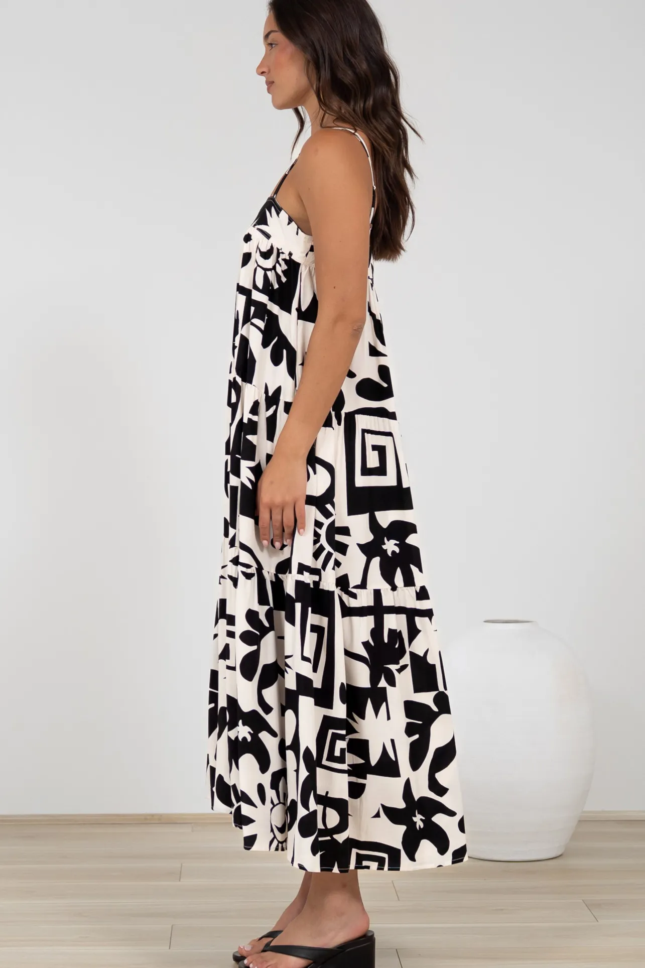 Abegail Midi Dress - Square Neckline Sun Dress in Halsey Print>Salty Crush Best