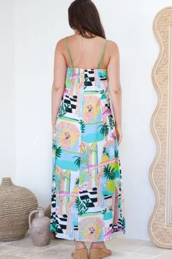 Abie Maxi Dress - Adjustable Strap Sun Dress with Splits in Melora Print><noscript><img width=