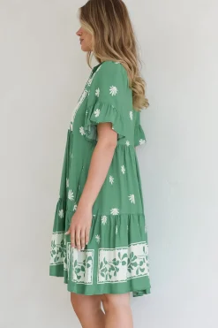 Abilia Mini Dress - Mandarin Collar Smock Dress in Lucinda Print Green><noscript><img width=