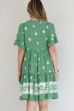 Abilia Mini Dress - Mandarin Collar Smock Dress in Lucinda Print Green><noscript><img width=