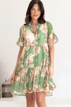 Abilia Mini Dress - Mandarin Collar Smock Dress in Kirah Print Green><noscript><img width=