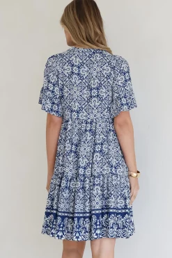 Abilia Mini Dress - Mandarin Collar Smock Dress in Harley Print Blue><noscript><img width=