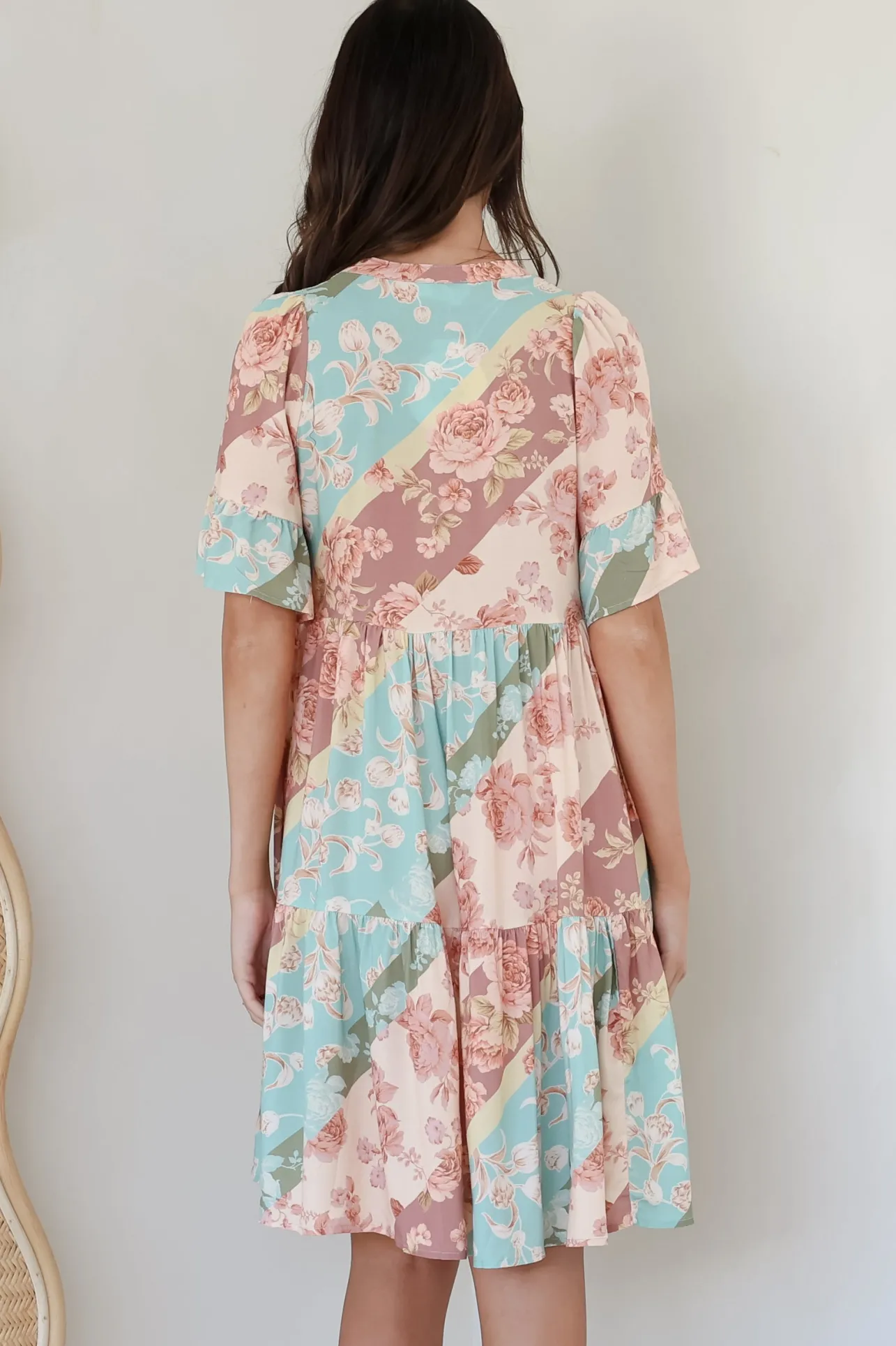 Abilia Mini Dress - Mandarin Collar Smock Dress in Clavelle Print>Salty Crush Online