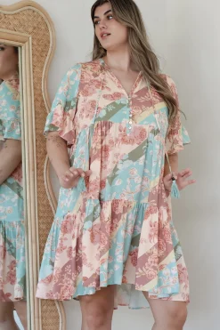 Abilia Mini Dress - Mandarin Collar Smock Dress in Clavelle Print><noscript><img width=