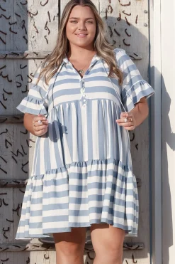 Abilia Mini Dress - Mandarin Collar Smock Dress in Gaubi Print Blue>Salty Crush Sale
