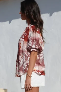 Acacia Blouse - Button Down Short Balloon Sleeve Shirt with Buttoned Cuffs in Ashara Print><noscript><img width=