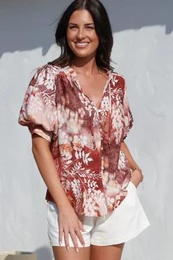 Acacia Blouse - Button Down Short Balloon Sleeve Shirt with Buttoned Cuffs in Ashara Print><noscript><img width=