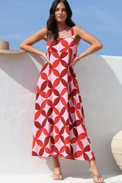 Acacia Maxi Dress - Square Neckline Thick Adjustable Strap Sun Dress in Bambina Print>Salty Crush Sale