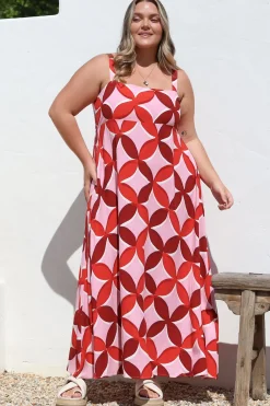 Acacia Maxi Dress - Square Neckline Thick Adjustable Strap Sun Dress in Bambina Print>Salty Crush Sale