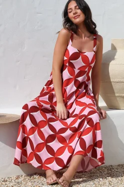 Acacia Maxi Dress - Square Neckline Thick Adjustable Strap Sun Dress in Bambina Print><noscript><img width=