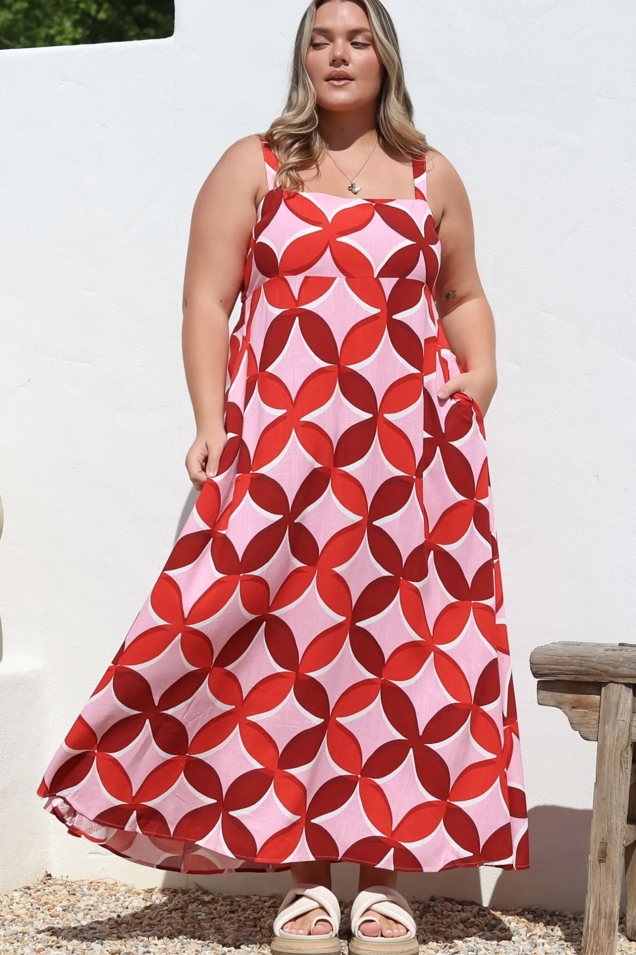 Acacia Maxi Dress - Square Neckline Thick Adjustable Strap Sun Dress in Bambina Print>Salty Crush Sale