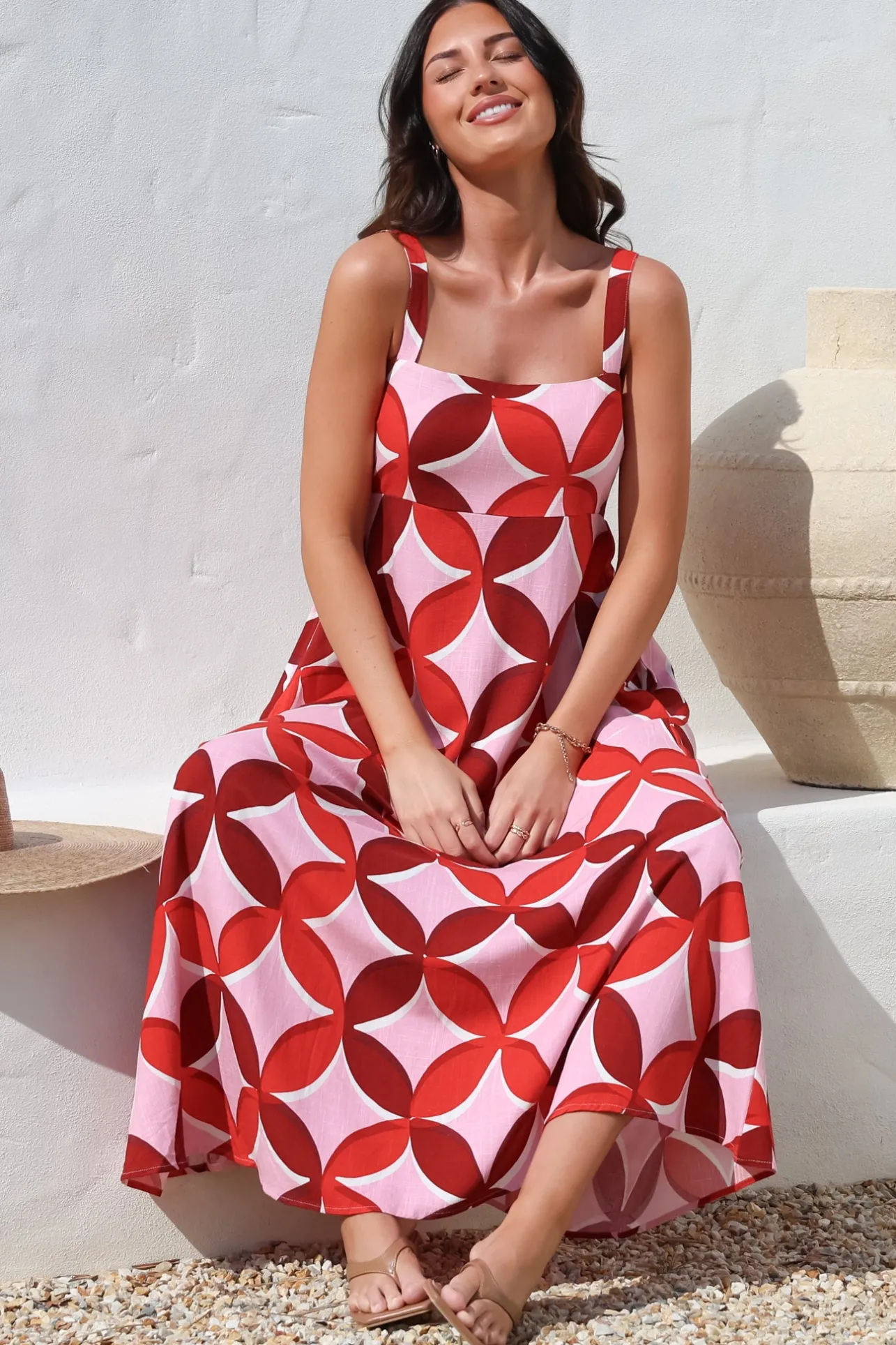 Acacia Maxi Dress - Square Neckline Thick Adjustable Strap Sun Dress in Bambina Print>Salty Crush Sale
