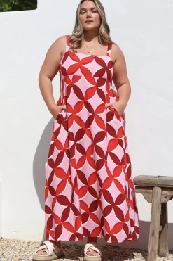 Acacia Maxi Dress - Square Neckline Thick Adjustable Strap Sun Dress in Bambina Print><noscript><img width=