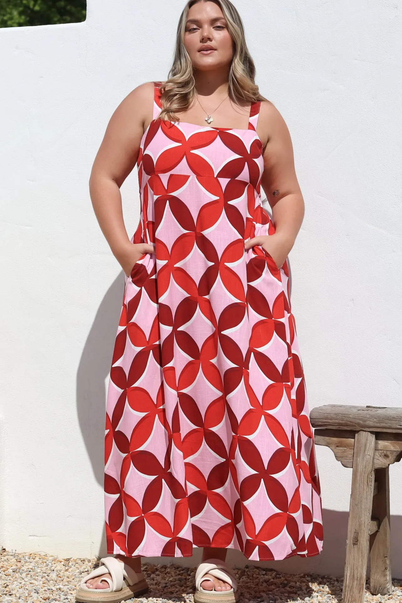 Acacia Maxi Dress - Square Neckline Thick Adjustable Strap Sun Dress in Bambina Print>Salty Crush Sale