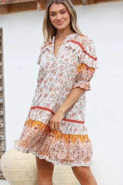 Addy Mini Dress - Statement Balloon Sleeve Button Down Dress in Quincy Print>Jaase Discount