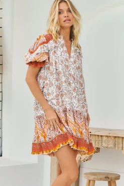 Addy Mini Dress - Statement Balloon Sleeve Button Down Dress in Quincy Print><noscript><img width=