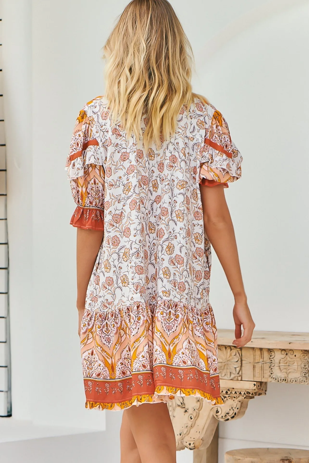 Addy Mini Dress - Statement Balloon Sleeve Button Down Dress in Quincy Print>Jaase Discount