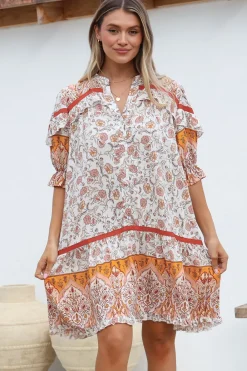 Addy Mini Dress - Statement Balloon Sleeve Button Down Dress in Quincy Print><noscript><img width=