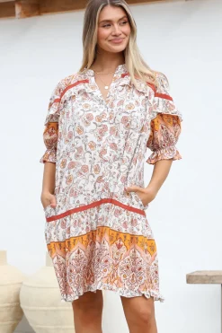 Addy Mini Dress - Statement Balloon Sleeve Button Down Dress in Quincy Print><noscript><img width=