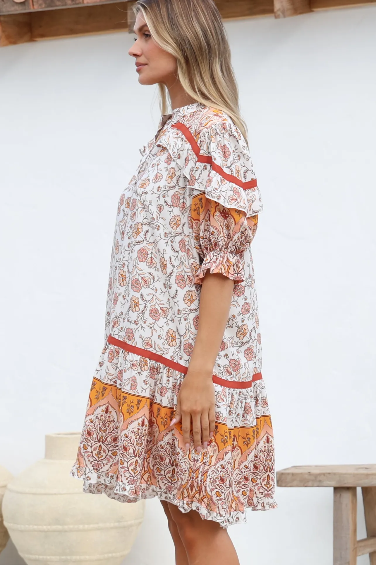 Addy Mini Dress - Statement Balloon Sleeve Button Down Dress in Quincy Print>Jaase Discount
