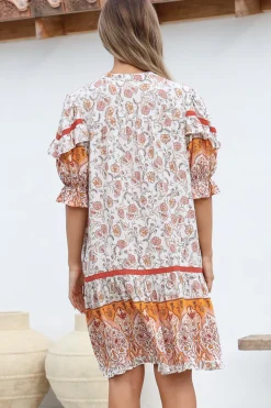 Addy Mini Dress - Statement Balloon Sleeve Button Down Dress in Quincy Print><noscript><img width=