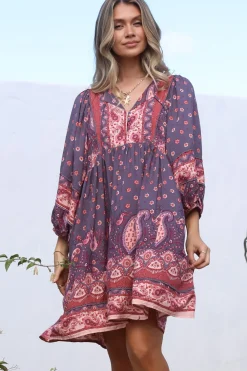 Adela Mini Dress - Oversized Smock Dress with Batwing Sleeves in Dancing Daisy Print><noscript><img width=