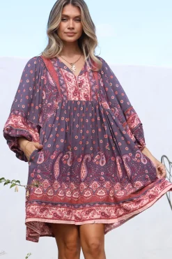 Adela Mini Dress - Oversized Smock Dress with Batwing Sleeves in Dancing Daisy Print><noscript><img width=