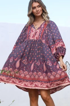 Adela Mini Dress - Oversized Smock Dress with Batwing Sleeves in Dancing Daisy Print><noscript><img width=