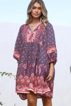 Adela Mini Dress - Oversized Smock Dress with Batwing Sleeves in Dancing Daisy Print><noscript><img width=