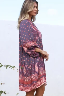Adela Mini Dress - Oversized Smock Dress with Batwing Sleeves in Dancing Daisy Print><noscript><img width=
