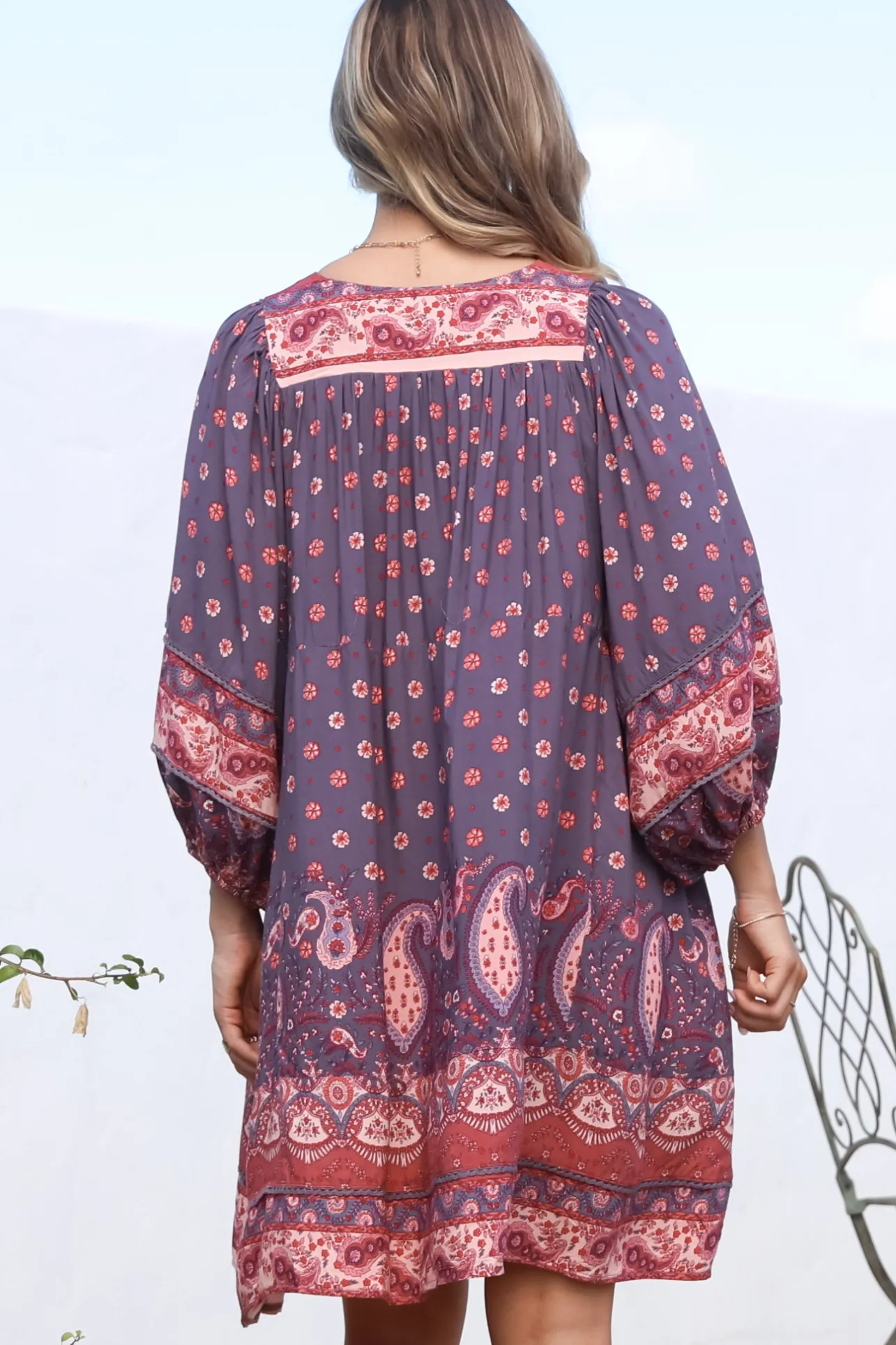 Adela Mini Dress - Oversized Smock Dress with Batwing Sleeves in Dancing Daisy Print>Jaase New