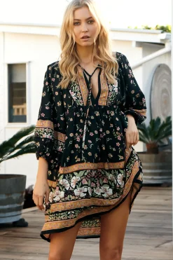 Adela Mini Dress - Oversized Smock Dress with Batwing Sleeves in Eternity Print><noscript><img width=