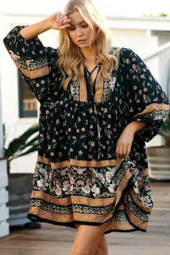 Adela Mini Dress - Oversized Smock Dress with Batwing Sleeves in Eternity Print><noscript><img width=
