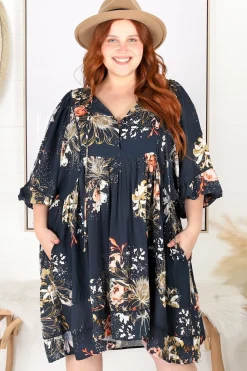 Adela Mini Dress - Oversized Smock Dress with Batwing Sleeves in Indigo Print>Jaase Best
