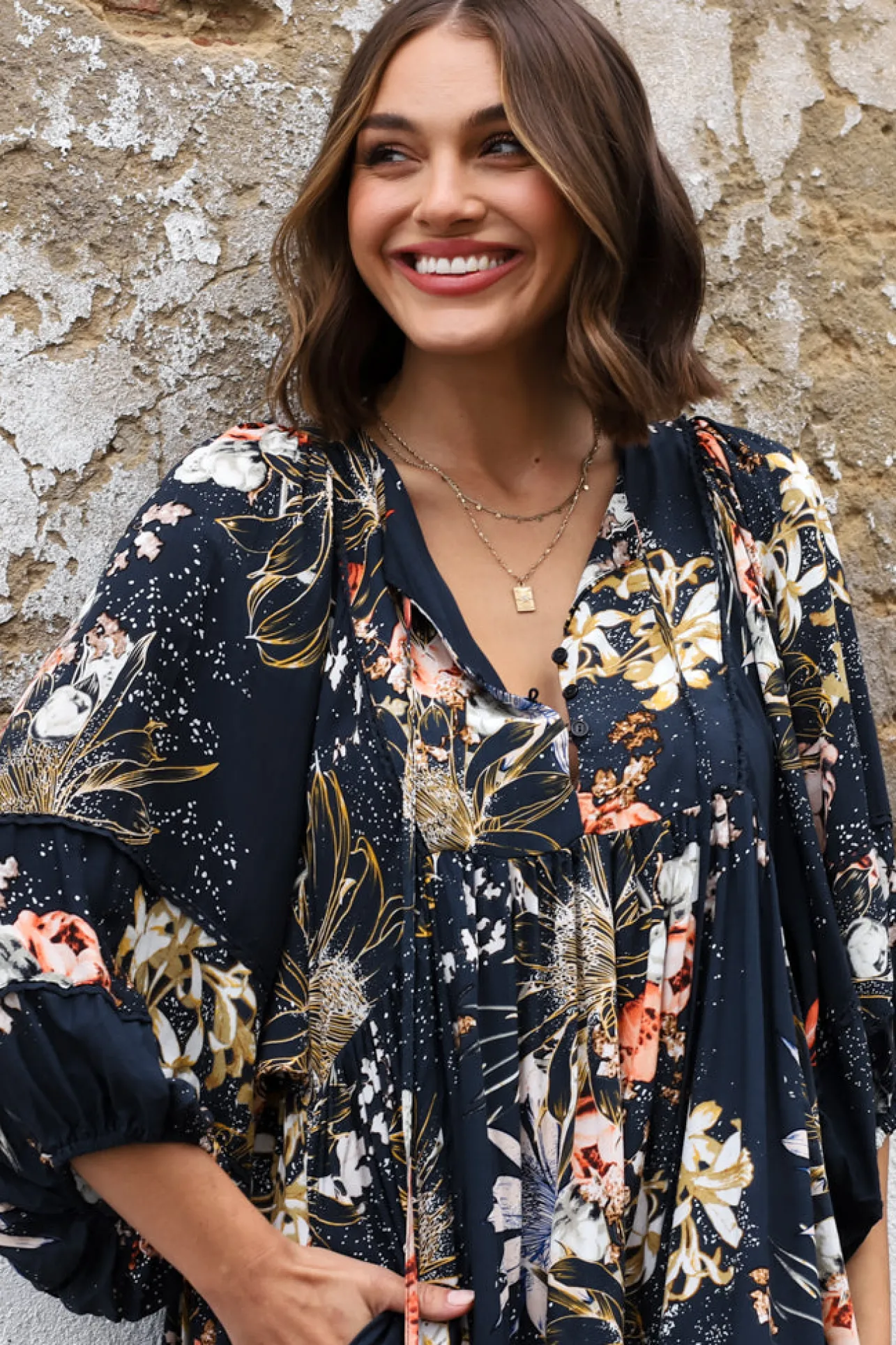 Adela Mini Dress - Oversized Smock Dress with Batwing Sleeves in Indigo Print>Jaase Best