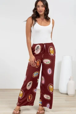 Adelaide Pants - Drawstring High Waisted Wide Leg Pant in Tamrin Print>Salty Crush New