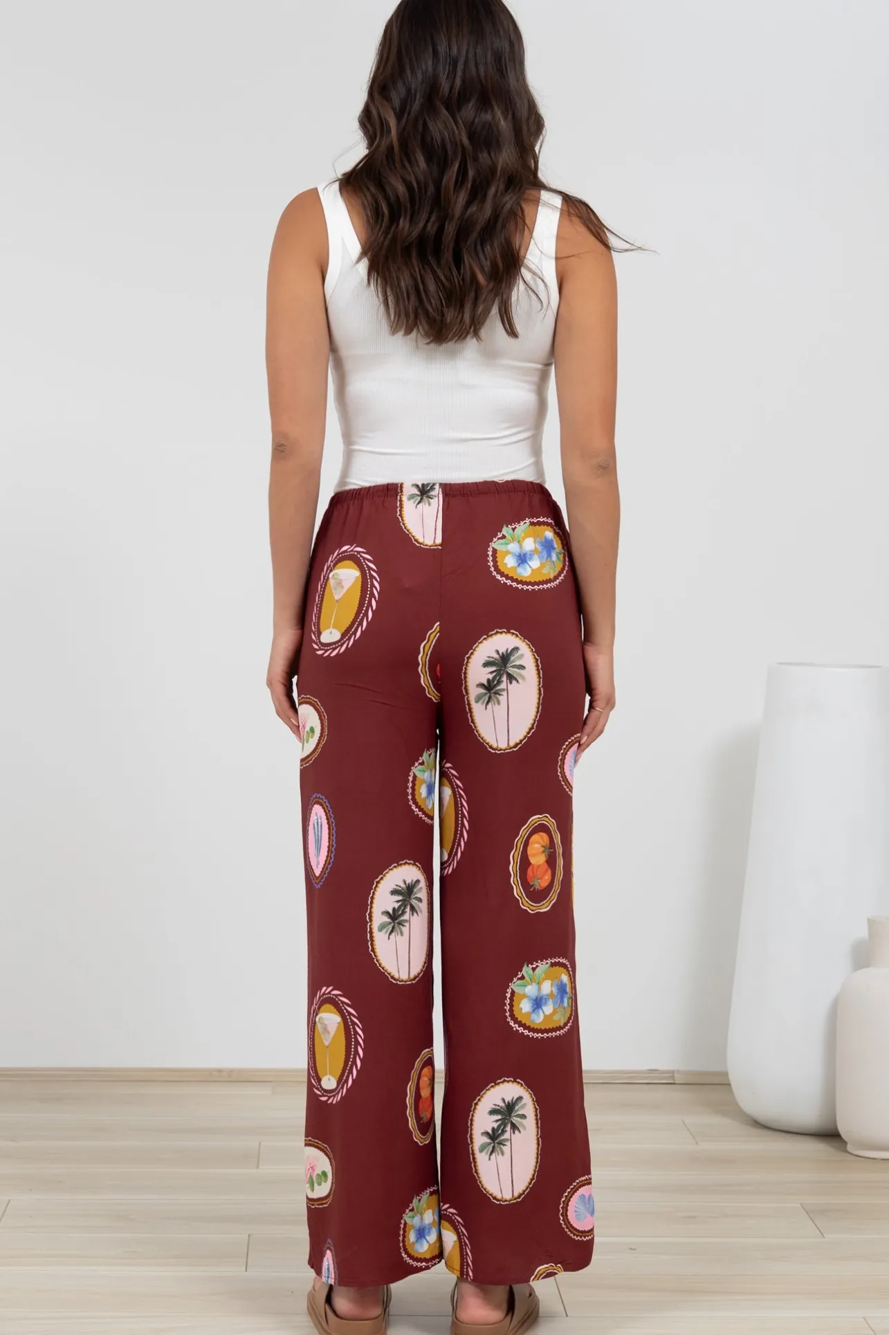 Adelaide Pants - Drawstring High Waisted Wide Leg Pant in Tamrin Print>Salty Crush New