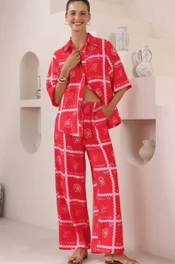 Adelaide Pants - Drawstring High Waisted Wide Leg Pant in Cambria Print>Salty Crush Online