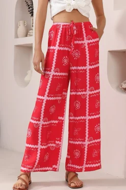 Adelaide Pants - Drawstring High Waisted Wide Leg Pant in Cambria Print>Salty Crush Online