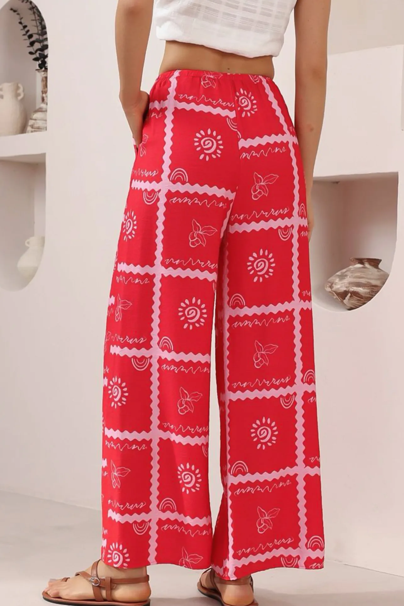 Adelaide Pants - Drawstring High Waisted Wide Leg Pant in Cambria Print>Salty Crush Online