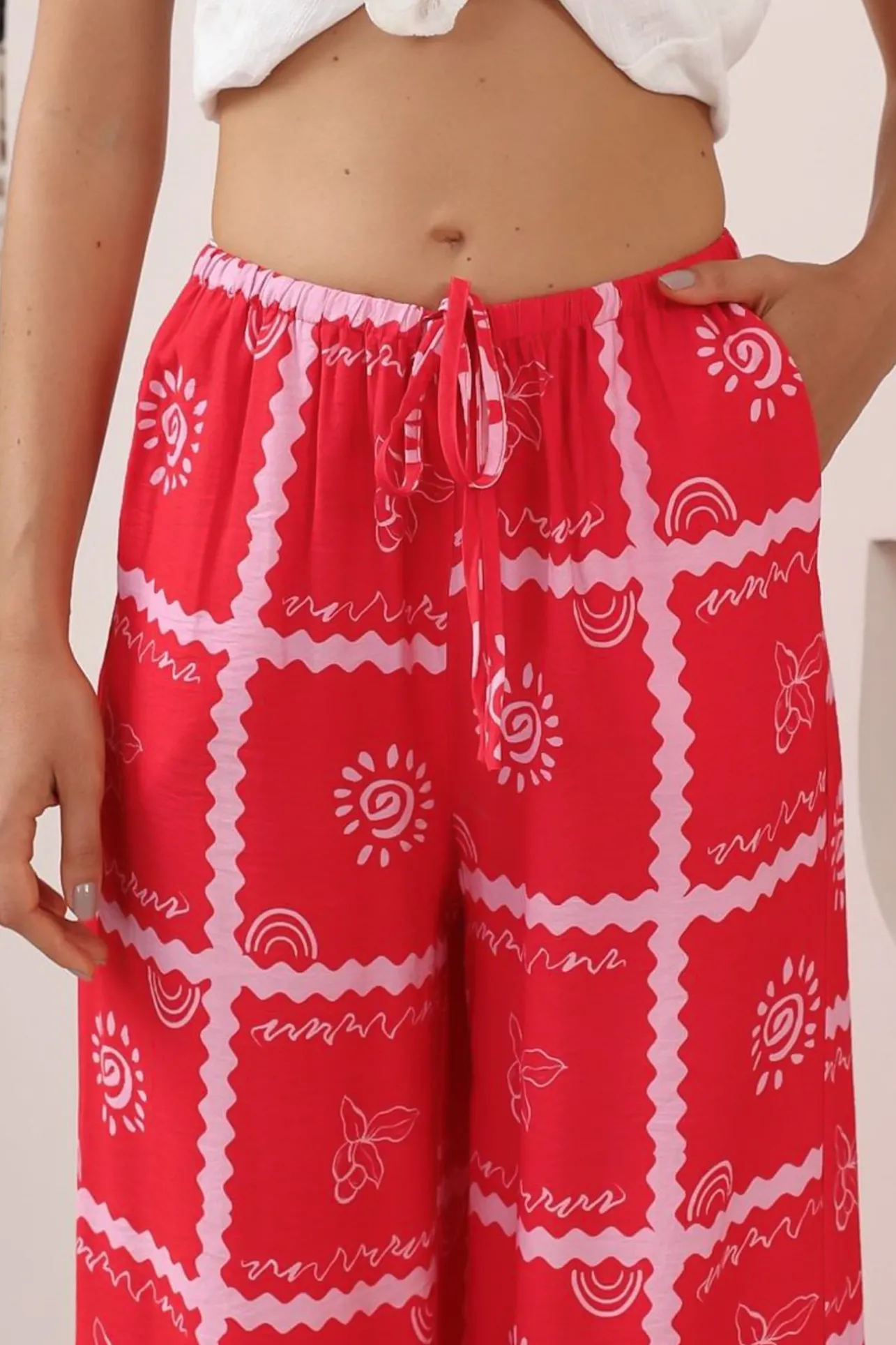 Adelaide Pants - Drawstring High Waisted Wide Leg Pant in Cambria Print>Salty Crush Online