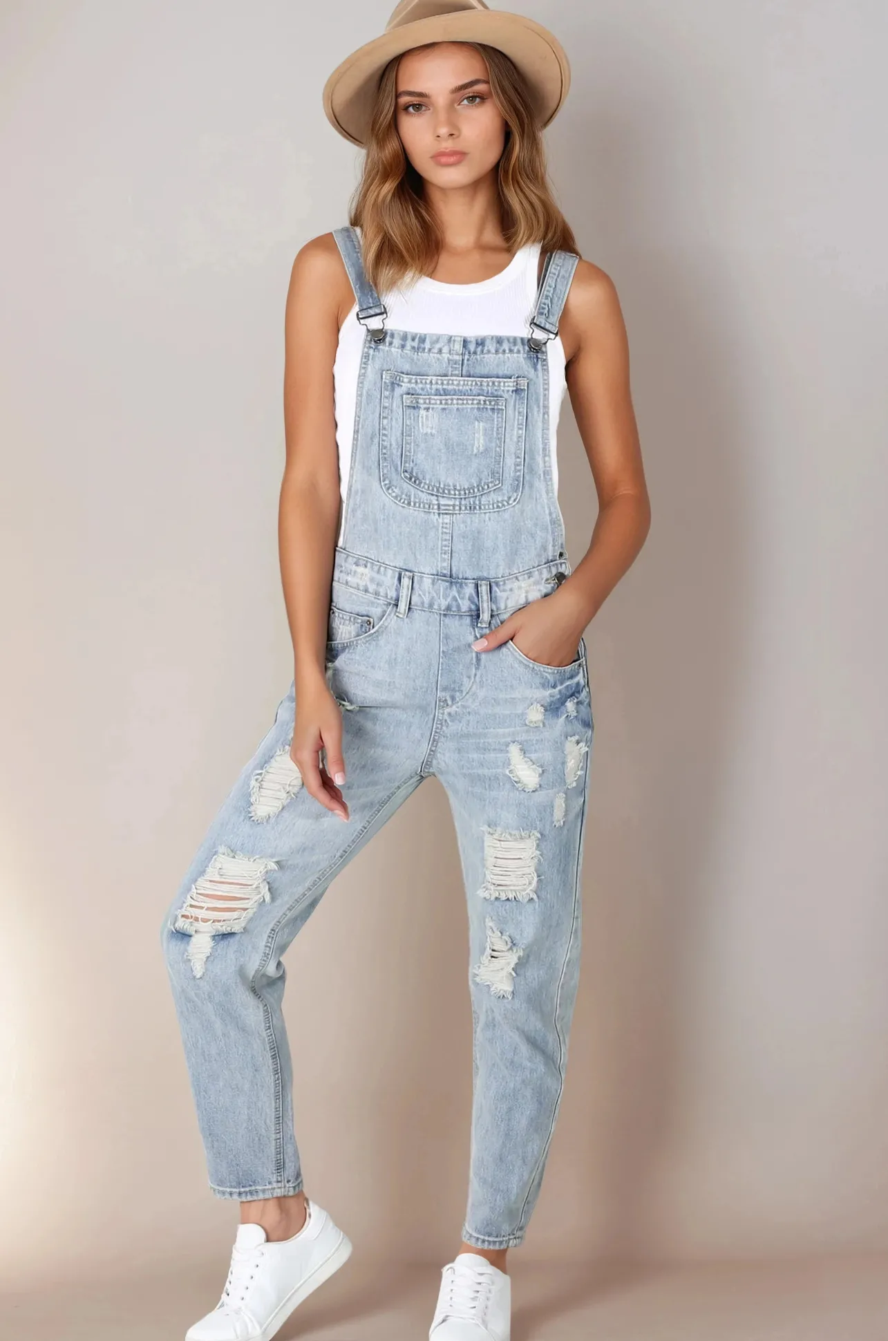 Aeryn Denim Overalls - Straight Leg Dungarees in Stone Wash Denim>Salty Crush Clearance