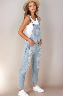 Aeryn Denim Overalls - Straight Leg Dungarees in Stone Wash Denim>Salty Crush Clearance