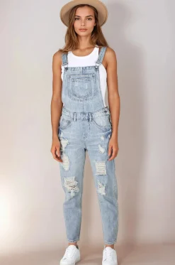 Aeryn Denim Overalls - Straight Leg Dungarees in Stone Wash Denim><noscript><img width=