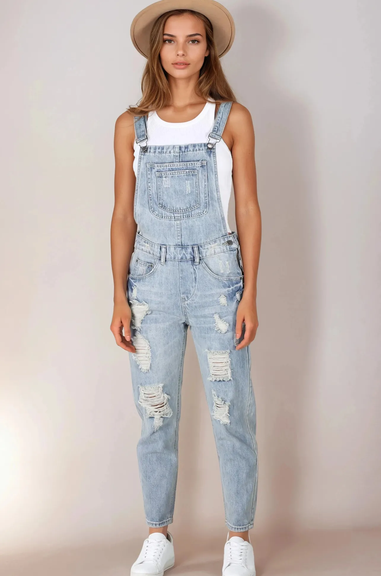 Aeryn Denim Overalls - Straight Leg Dungarees in Stone Wash Denim>Salty Crush Clearance