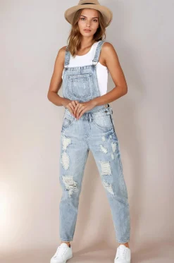 Aeryn Denim Overalls - Straight Leg Dungarees in Stone Wash Denim><noscript><img width=