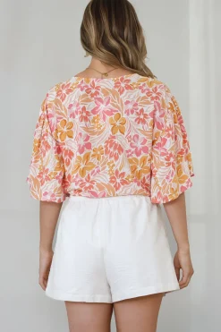 Aideen Top - Flutter Sleeve Tie Up Front Top in Celine Print><noscript><img width=